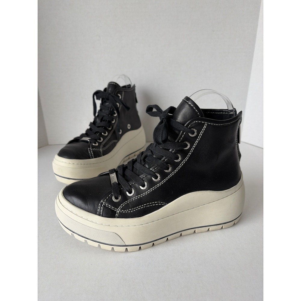 J/Slides NYC Women Black Leather Platform High Top Sneakers Back Zip 6M
